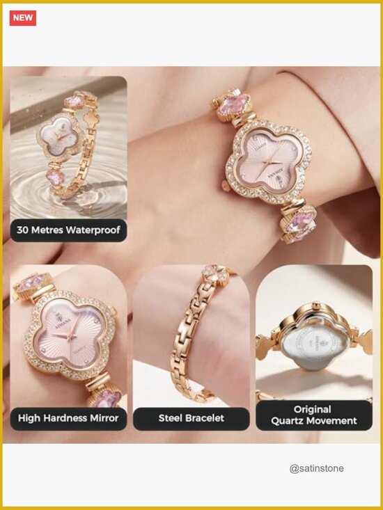 Vintage Quatrefoil Bracelet Watch for Women, Gold Tone, Small Analog Quartz